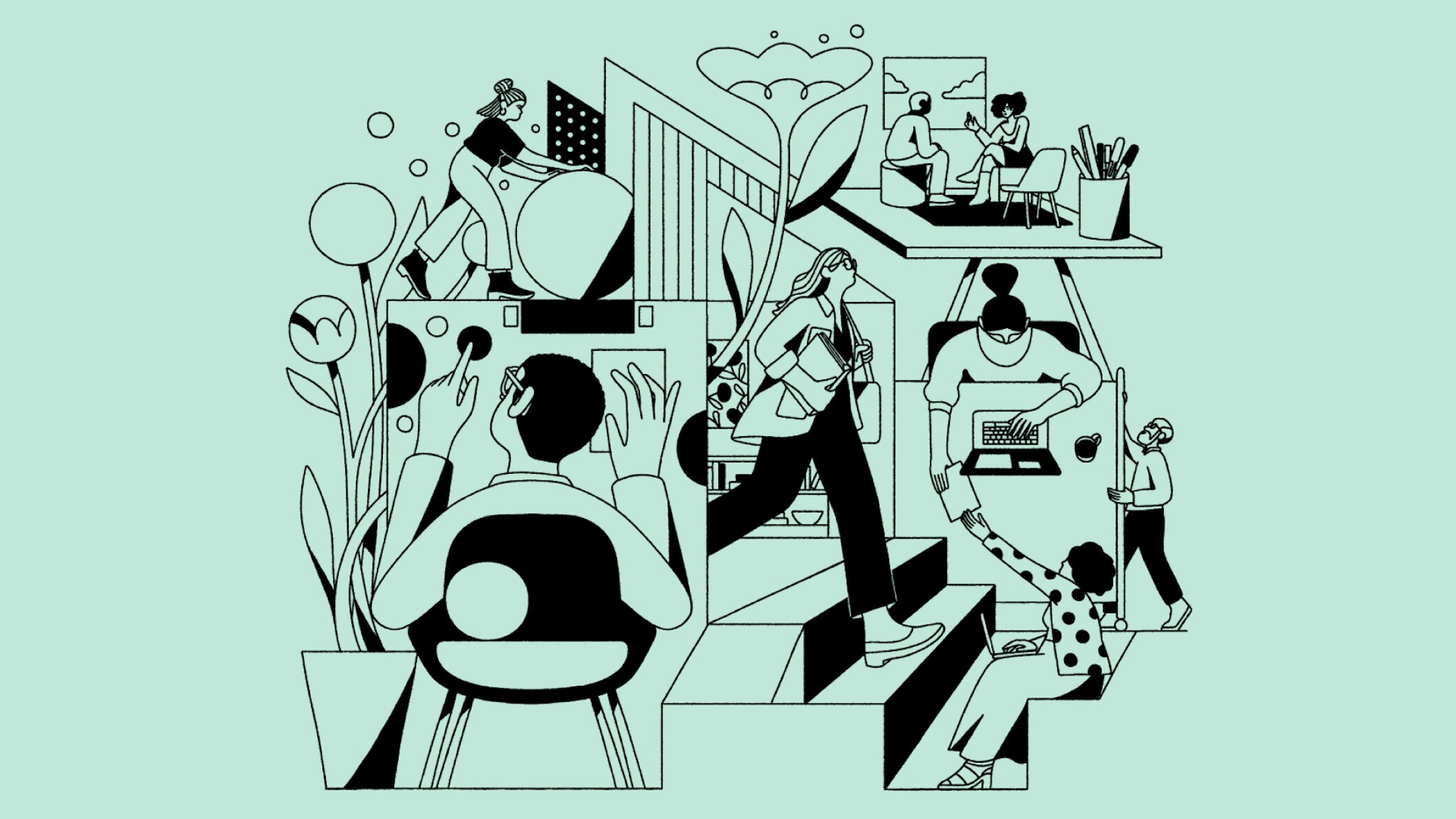 An illustration representing change on a green background.