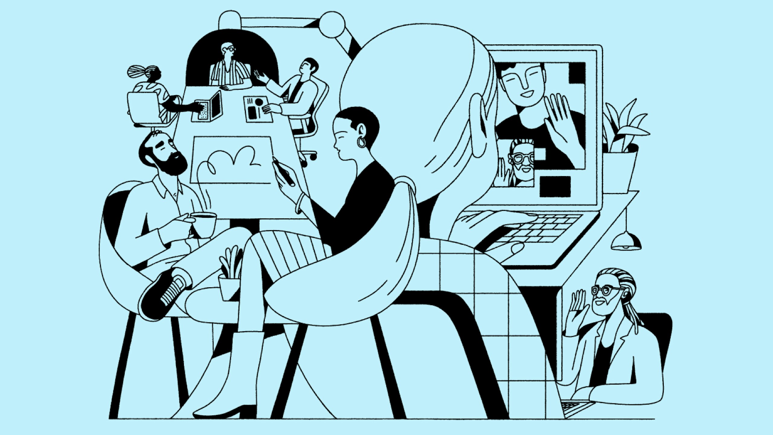 An illustration representing connection on a blue background.