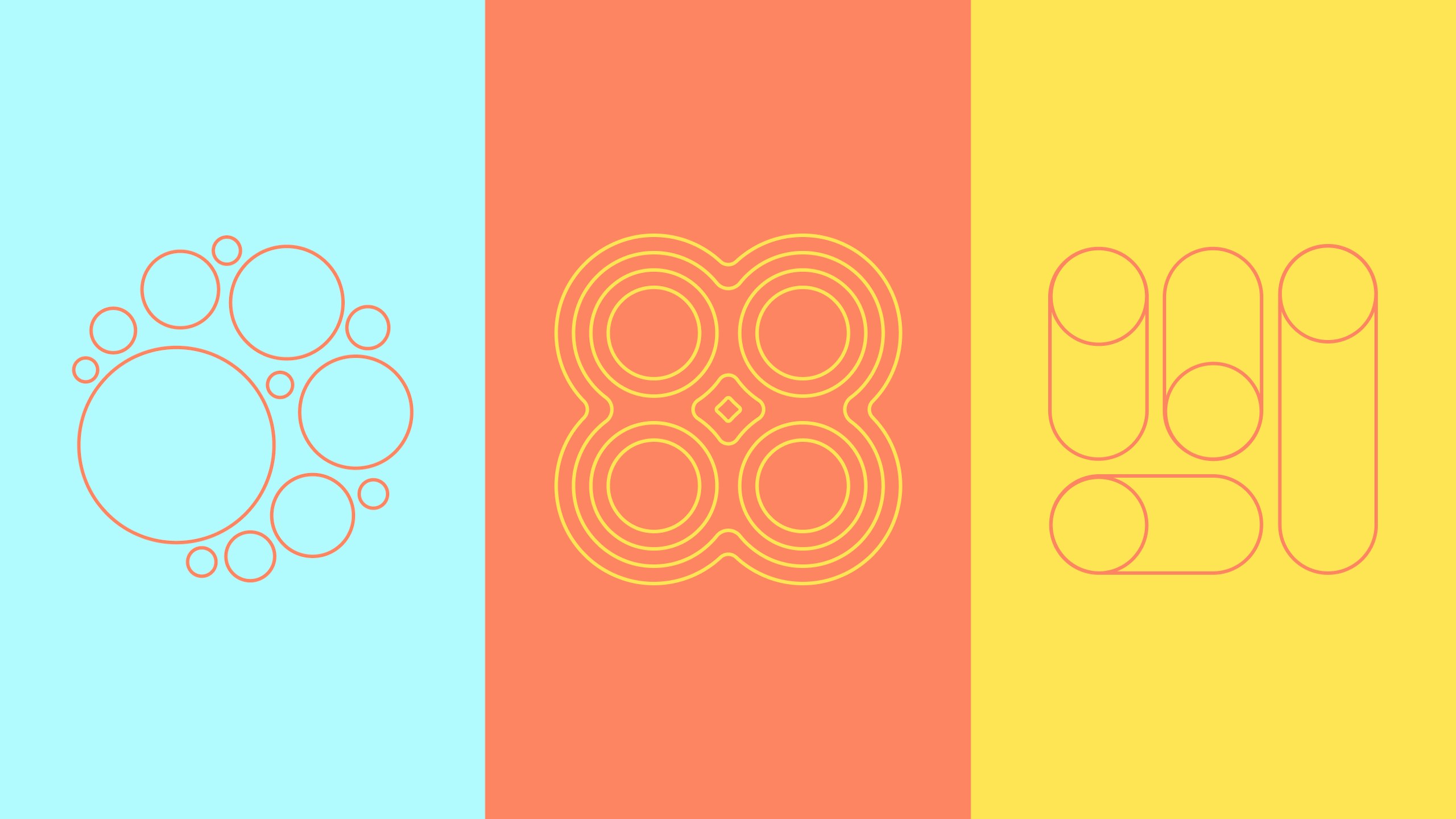 A blue, pink, and yellow illustration representing optimized spaces, career catalysts, and active learning