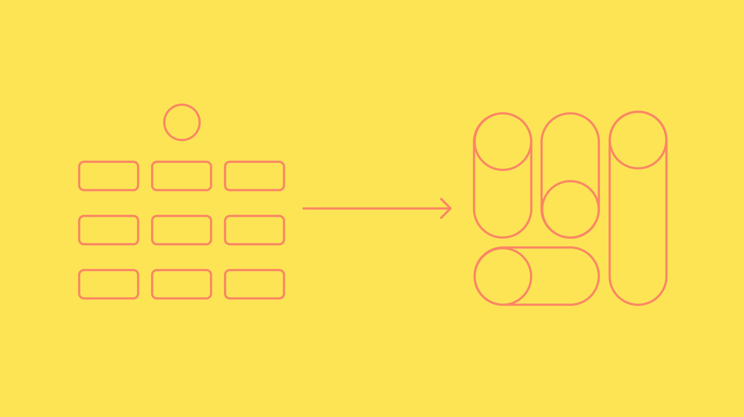 A yellow and pink illustration representing the transition from traditional learning to active learning