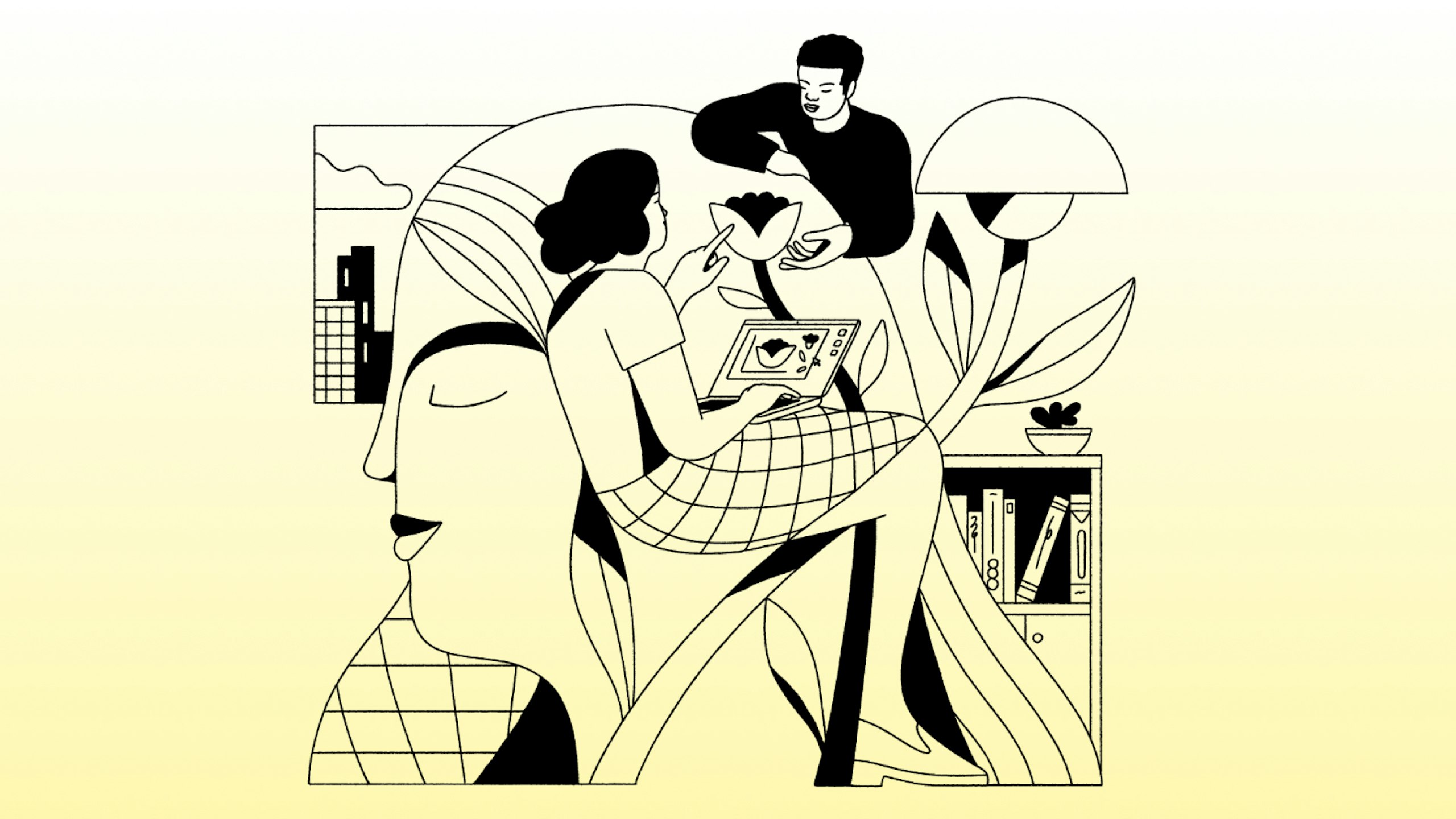 An illustration representing wellbeing on a yellow gradient background.