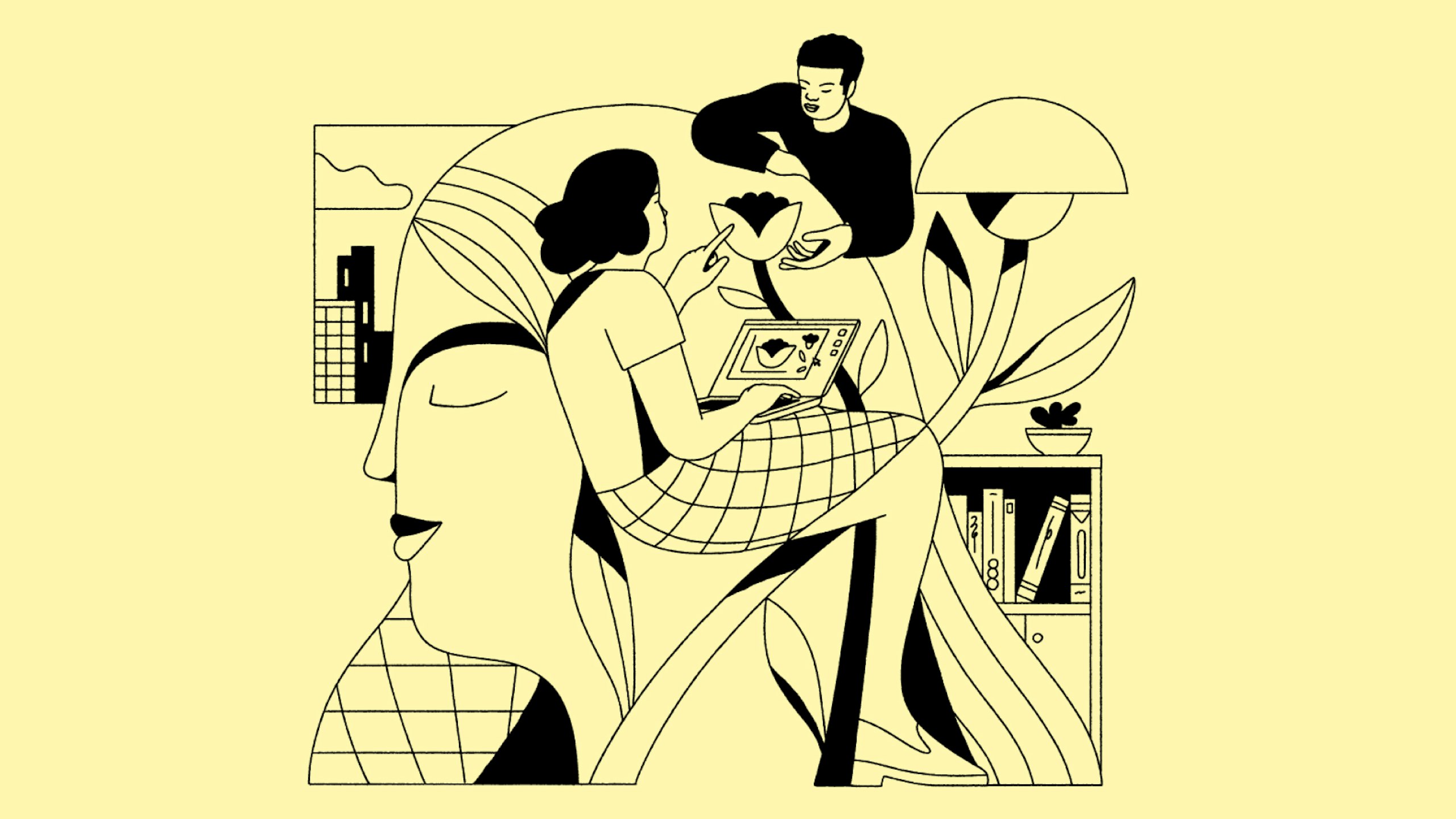 An illustration representing wellbeing on a yellow background.