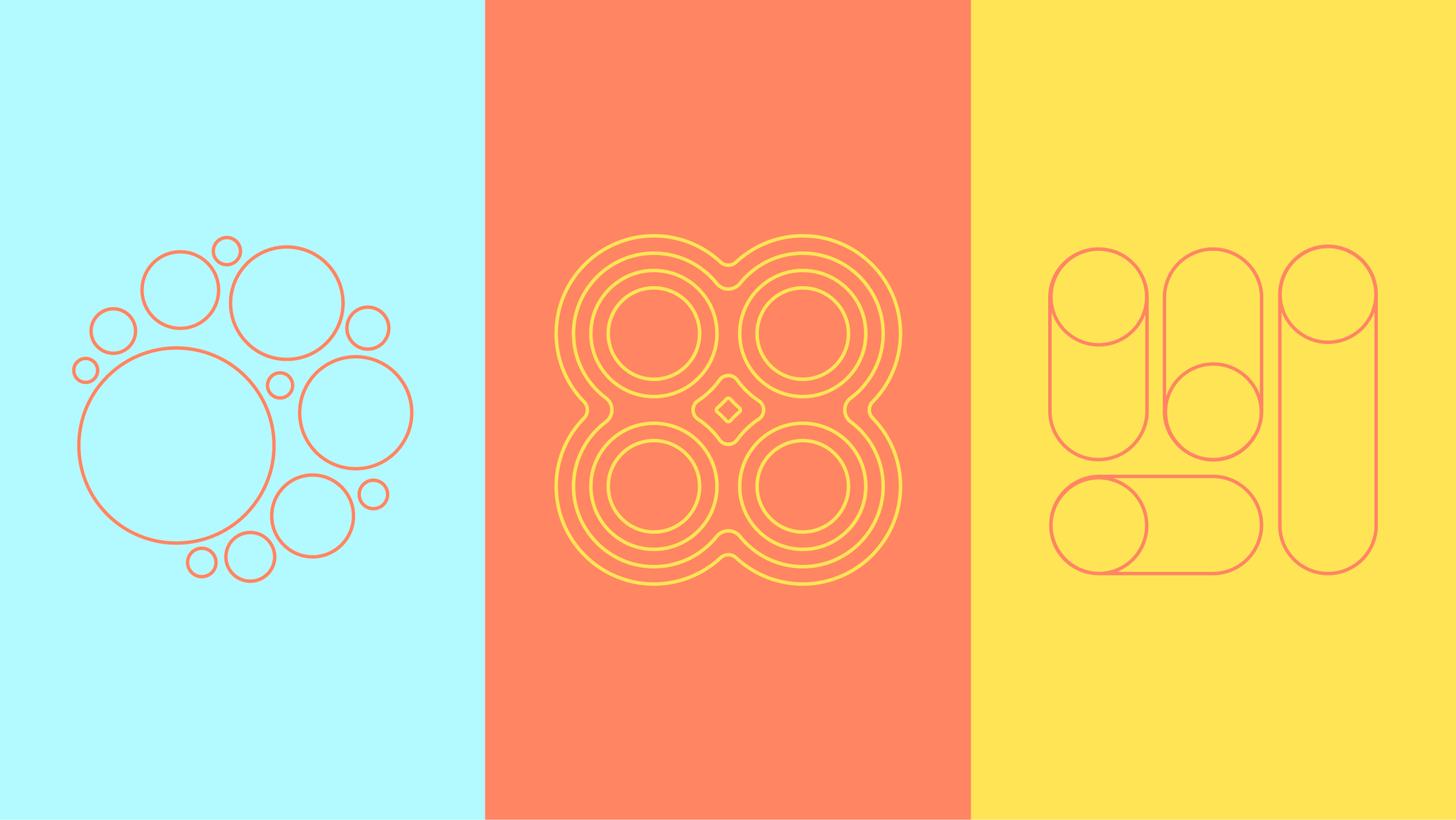 A blue, pink, and yellow illustration representing optimized spaces, career catalysts, and active learning