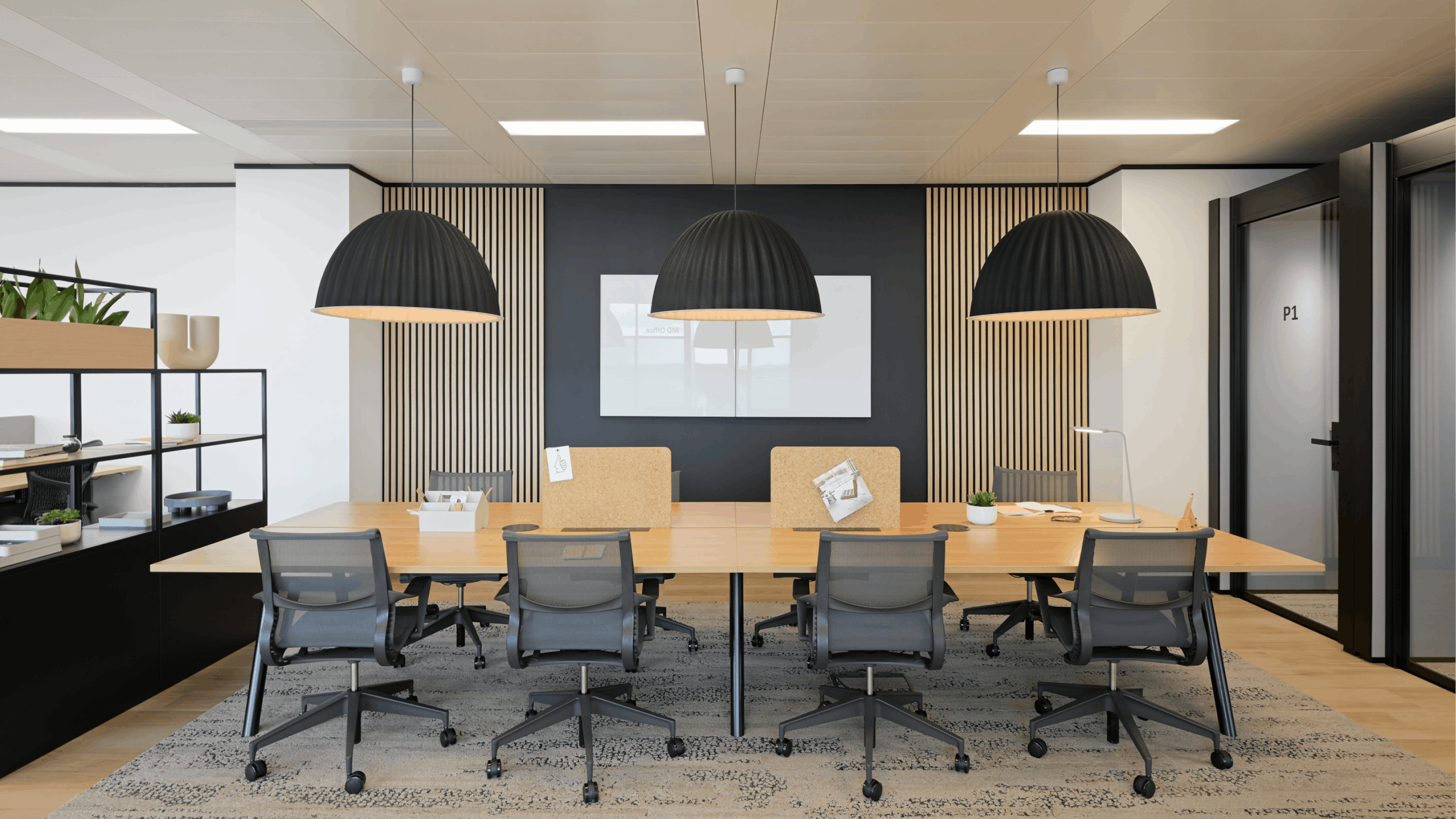 Eight Cosm Chairs by Herman Miller arranged around a Morse Table System by NaughtOne at the NATO Defence Innovation Accelerator in London